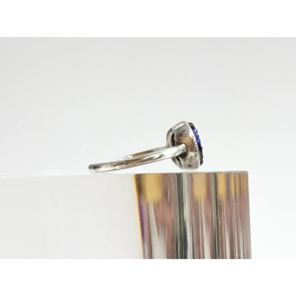 Blue Druzy Quartz Gemstone Oval Bezel Set Sterling Silver Vintage Ring - sz 10 - Picture 3 of 10